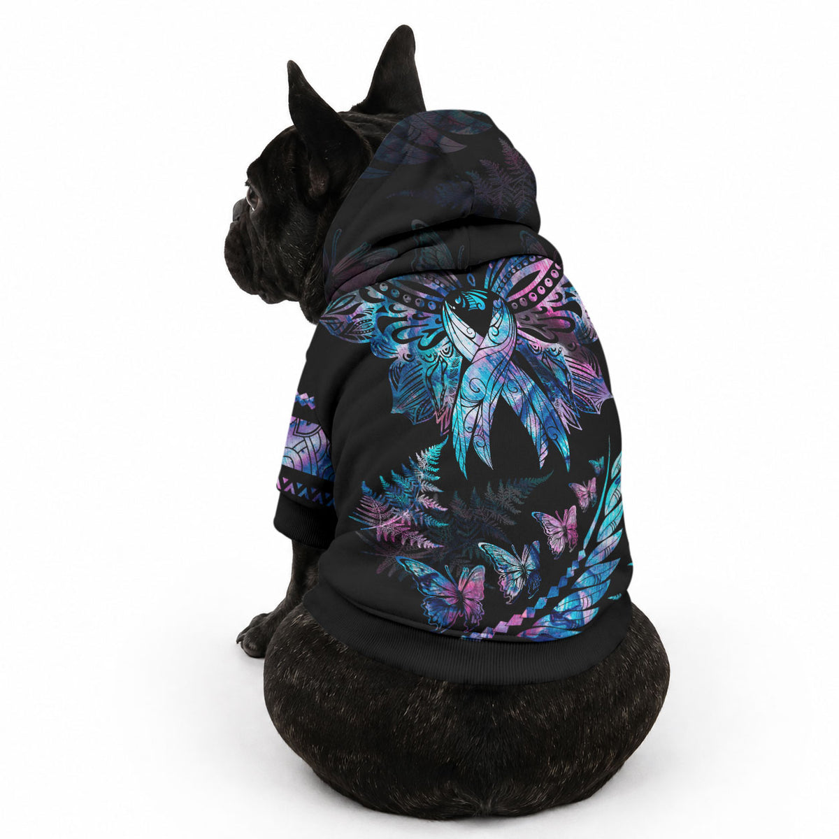Polynesia Ribbon Butterflies Pet Hoodie Silver Fern Breast Cancer With Papua Shell Pattern LT9 - Polynesian Pride