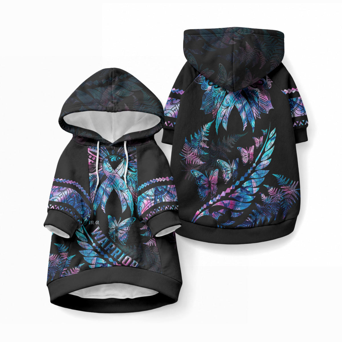 Polynesia Ribbon Butterflies Pet Hoodie Silver Fern Breast Cancer With Papua Shell Pattern LT9 Pullover Black - Polynesian Pride