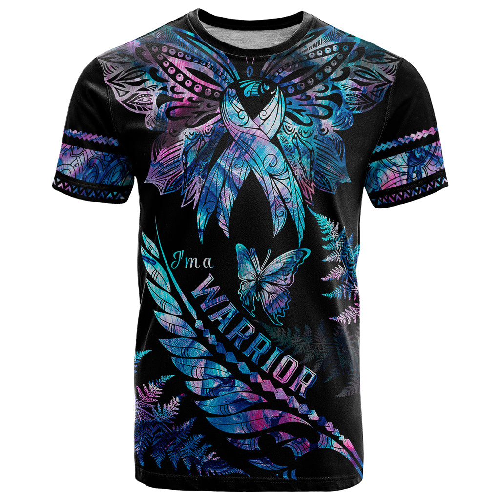 Polynesia Ribbon Butterflies T Shirt Silver Fern Breast Cancer With Papua Shell Pattern LT9 Black - Polynesian Pride