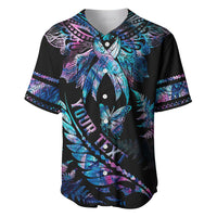 Personalised Polynesia Ribbon Butterflies Baseball Jersey Silver Fern Breast Cancer With Papua Shell Pattern LT9 Black - Polynesian Pride
