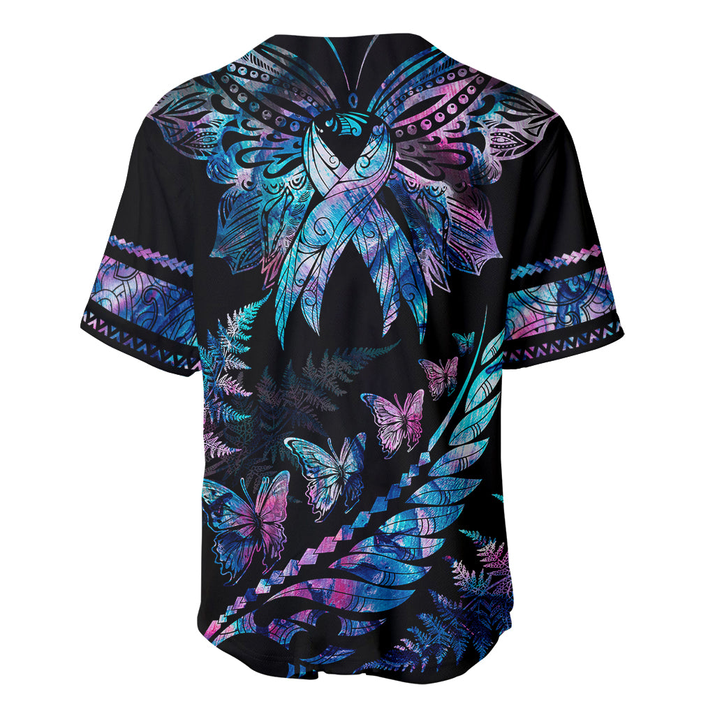 Personalised Polynesia Ribbon Butterflies Baseball Jersey Silver Fern Breast Cancer With Papua Shell Pattern LT9 - Polynesian Pride