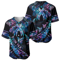 Personalised Polynesia Ribbon Butterflies Baseball Jersey Silver Fern Breast Cancer With Papua Shell Pattern LT9 - Polynesian Pride