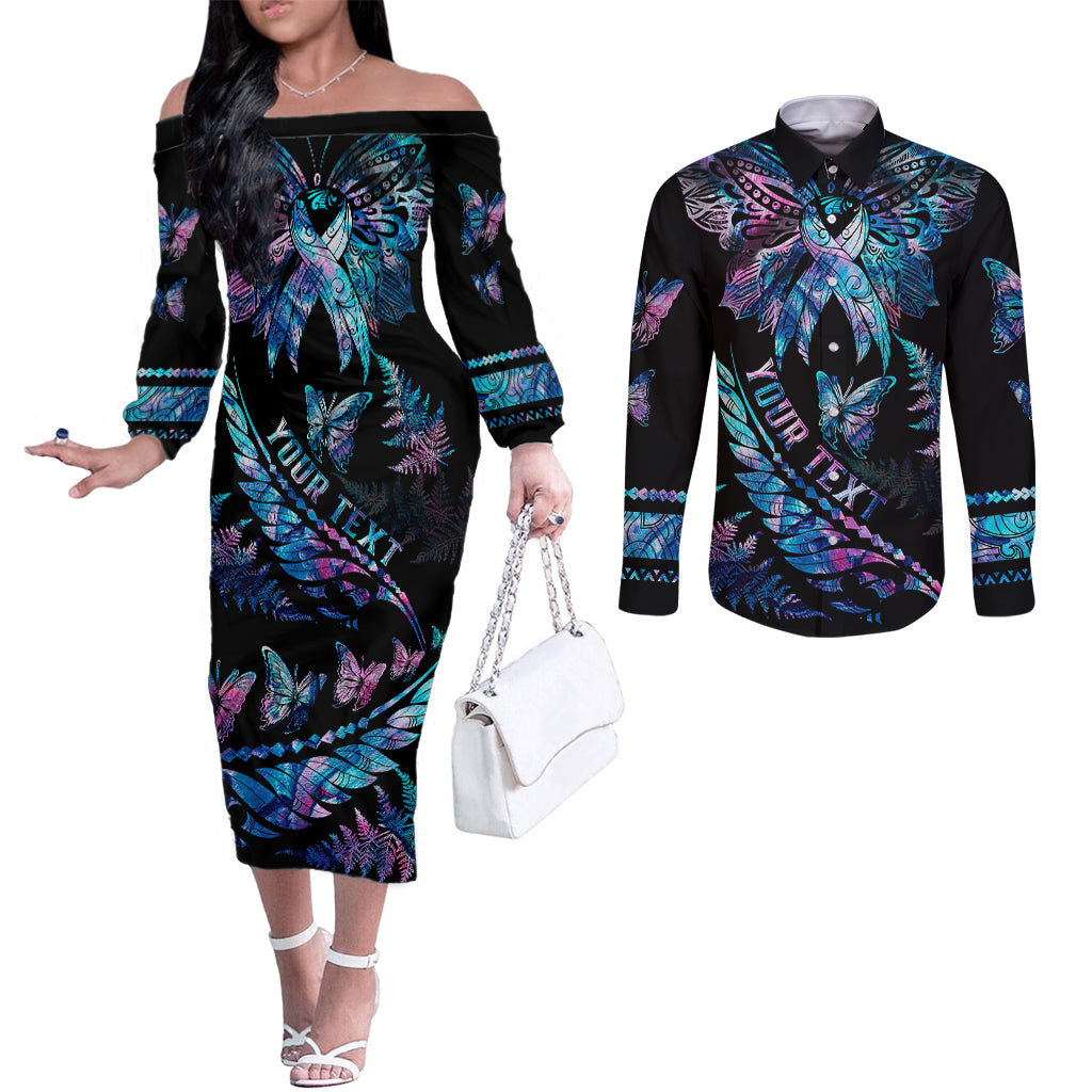 personalised-polynesia-ribbon-butterflies-couples-matching-off-the-shoulder-long-sleeve-dress-and-long-sleeve-button-shirts-silver-fern-breast-cancer-with-papua-shell-pattern