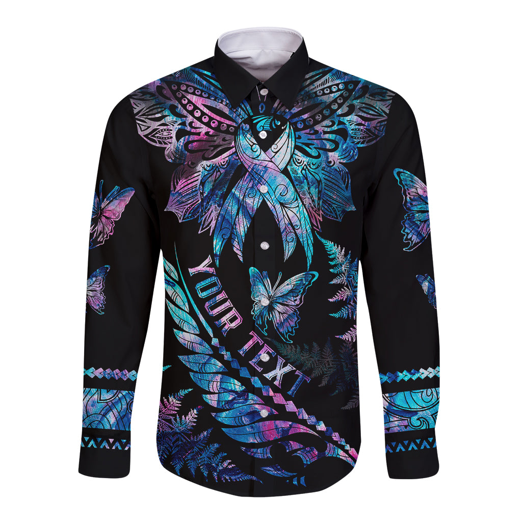 personalised-polynesia-ribbon-butterflies-long-sleeve-button-shirt-silver-fern-breast-cancer-with-papua-shell-pattern