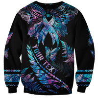 Personalised Polynesia Ribbon Butterflies Sweatshirt Silver Fern Breast Cancer With Papua Shell Pattern LT9 Unisex Black - Polynesian Pride
