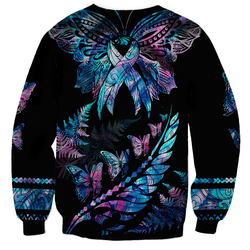 Personalised Polynesia Ribbon Butterflies Sweatshirt Silver Fern Breast Cancer With Papua Shell Pattern LT9 - Polynesian Pride