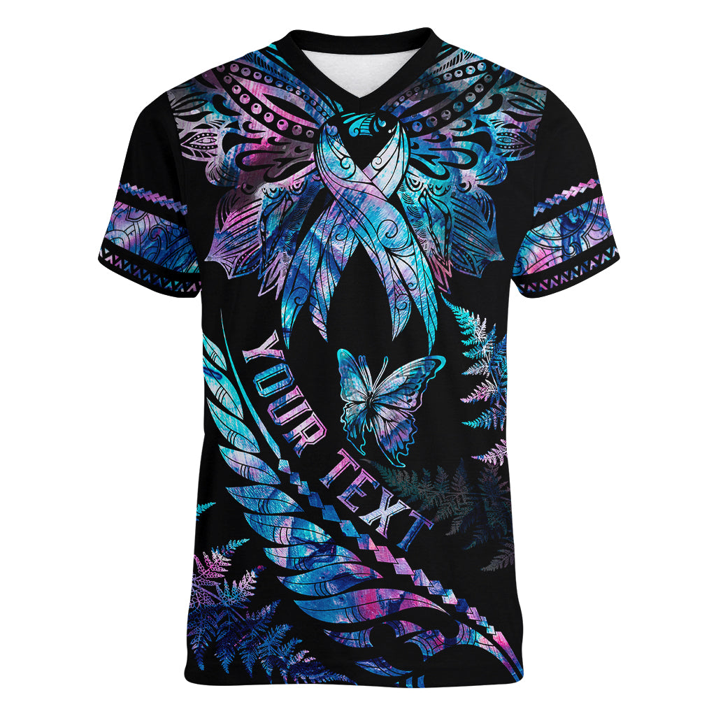 personalised-polynesia-ribbon-butterflies-women-v-neck-t-shirt-silver-fern-breast-cancer-with-papua-shell-pattern