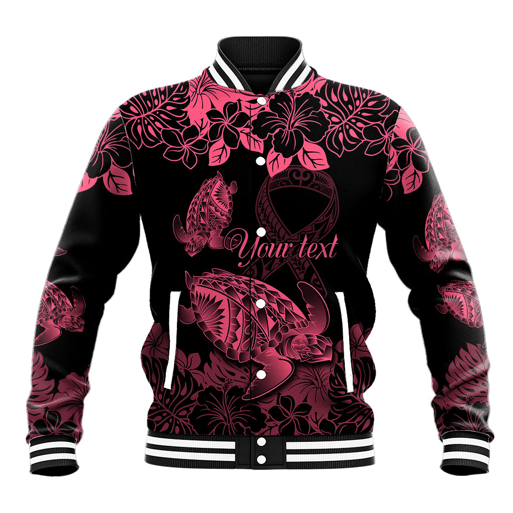 Personalised Polynesian Turtle Ribbon Baseball Jacket Think Pink Breast Cancer With Pacific Hibiscus LT9 Unisex Pink - Polynesian Pride