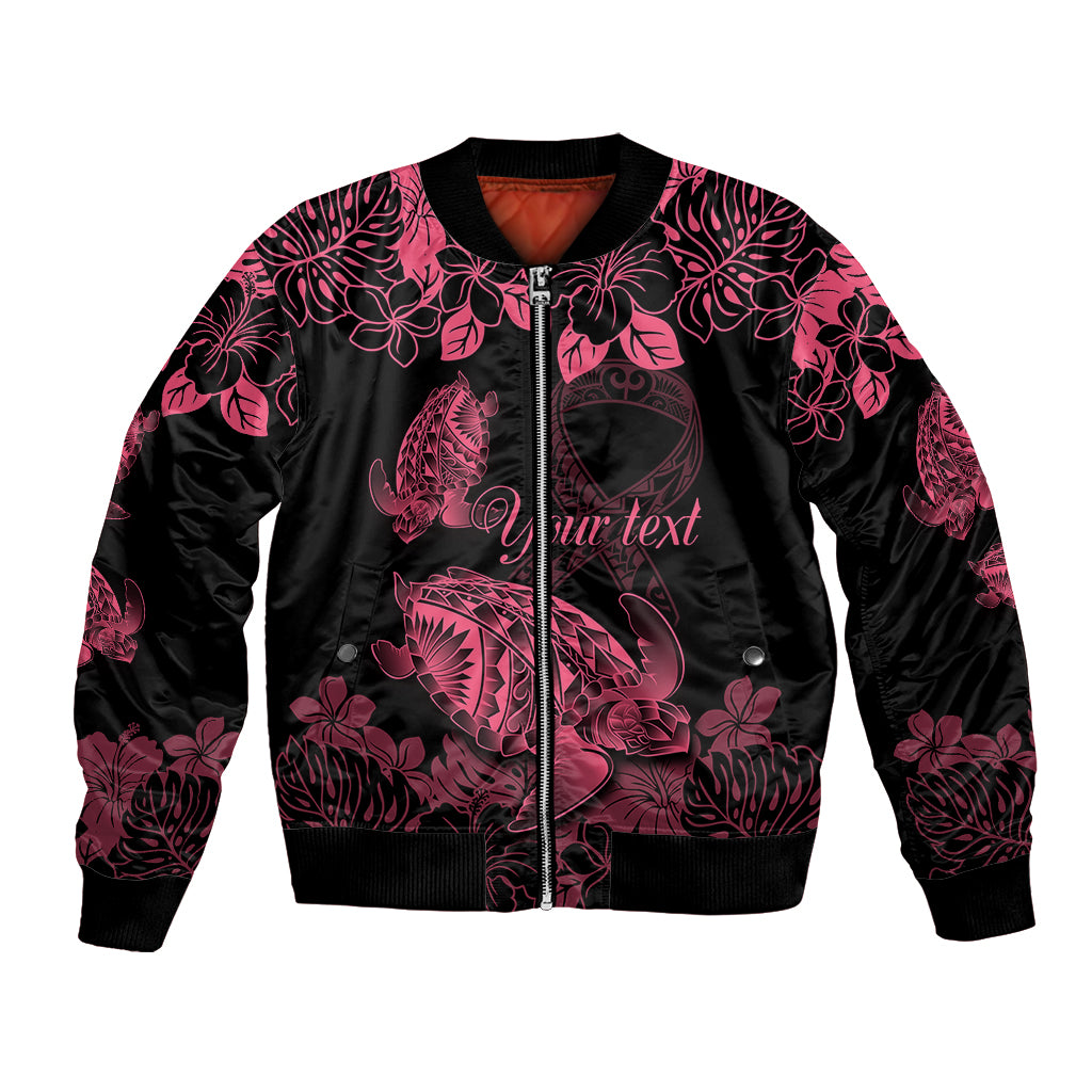 personalised-polynesian-turtle-ribbon-bomber-jacket-think-pink-breast-cancer-with-pacific-hibiscus