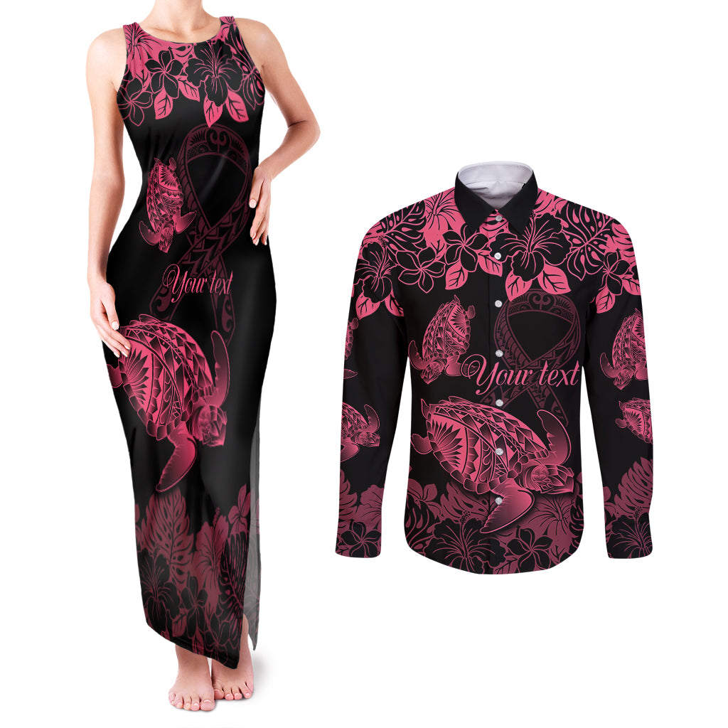 personalised-polynesian-turtle-ribbon-couples-matching-tank-maxi-dress-and-long-sleeve-button-shirts-think-pink-breast-cancer-with-pacific-hibiscus