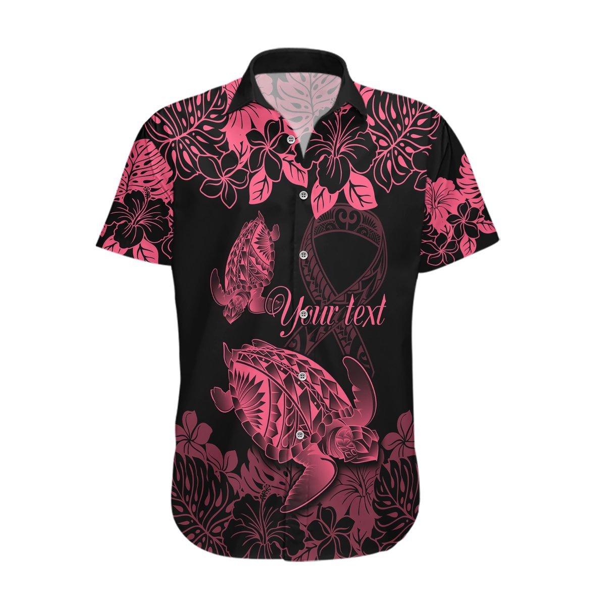 Personalised Polynesian Turtle Ribbon Hawaiian Shirt Think Pink Breast Cancer With Pacific Hibiscus LT9 Pink - Polynesian Pride