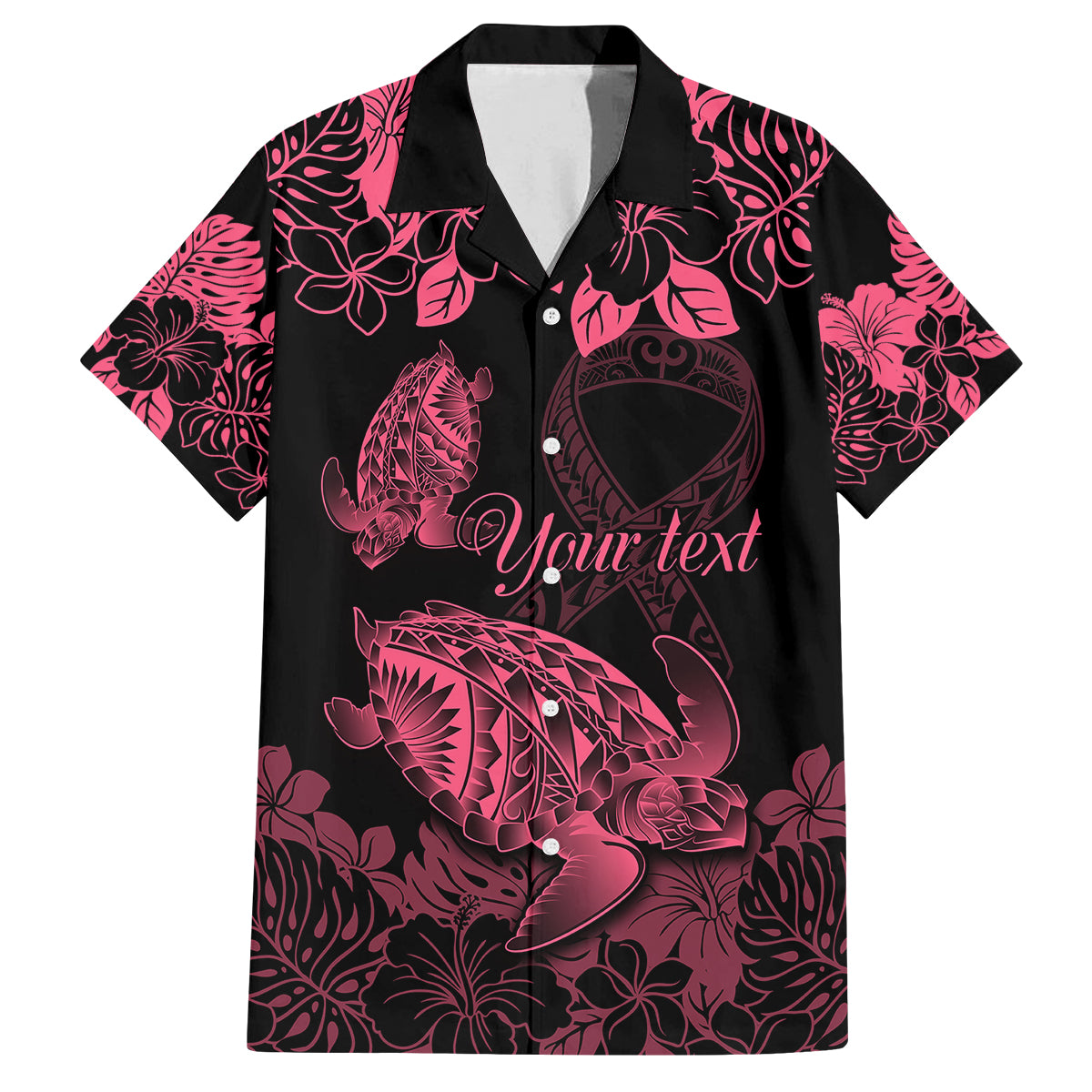 Personalised Polynesian Turtle Ribbon Kid Hawaiian Shirt Think Pink Breast Cancer With Pacific Hibiscus LT9 Kid Pink - Polynesian Pride