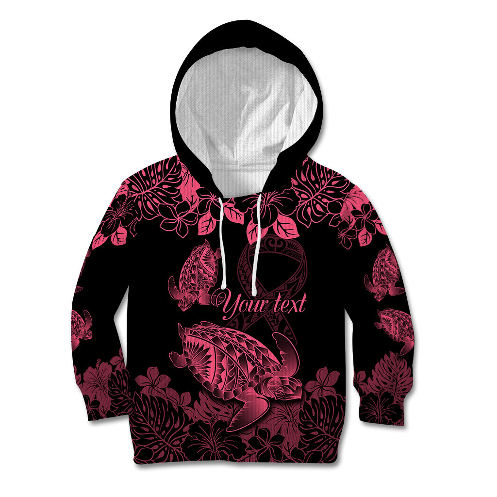 Personalised Polynesian Turtle Ribbon Kid Hoodie Think Pink Breast Cancer With Pacific Hibiscus LT9 Hoodie Pink - Polynesian Pride