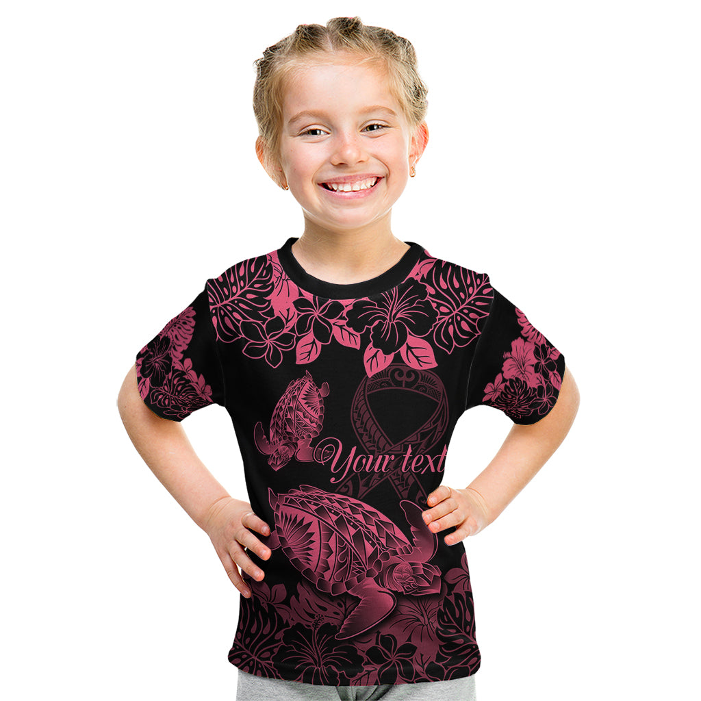 Personalised Polynesian Turtle Ribbon Kid T Shirt Think Pink Breast Cancer With Pacific Hibiscus LT9 Pink - Polynesian Pride