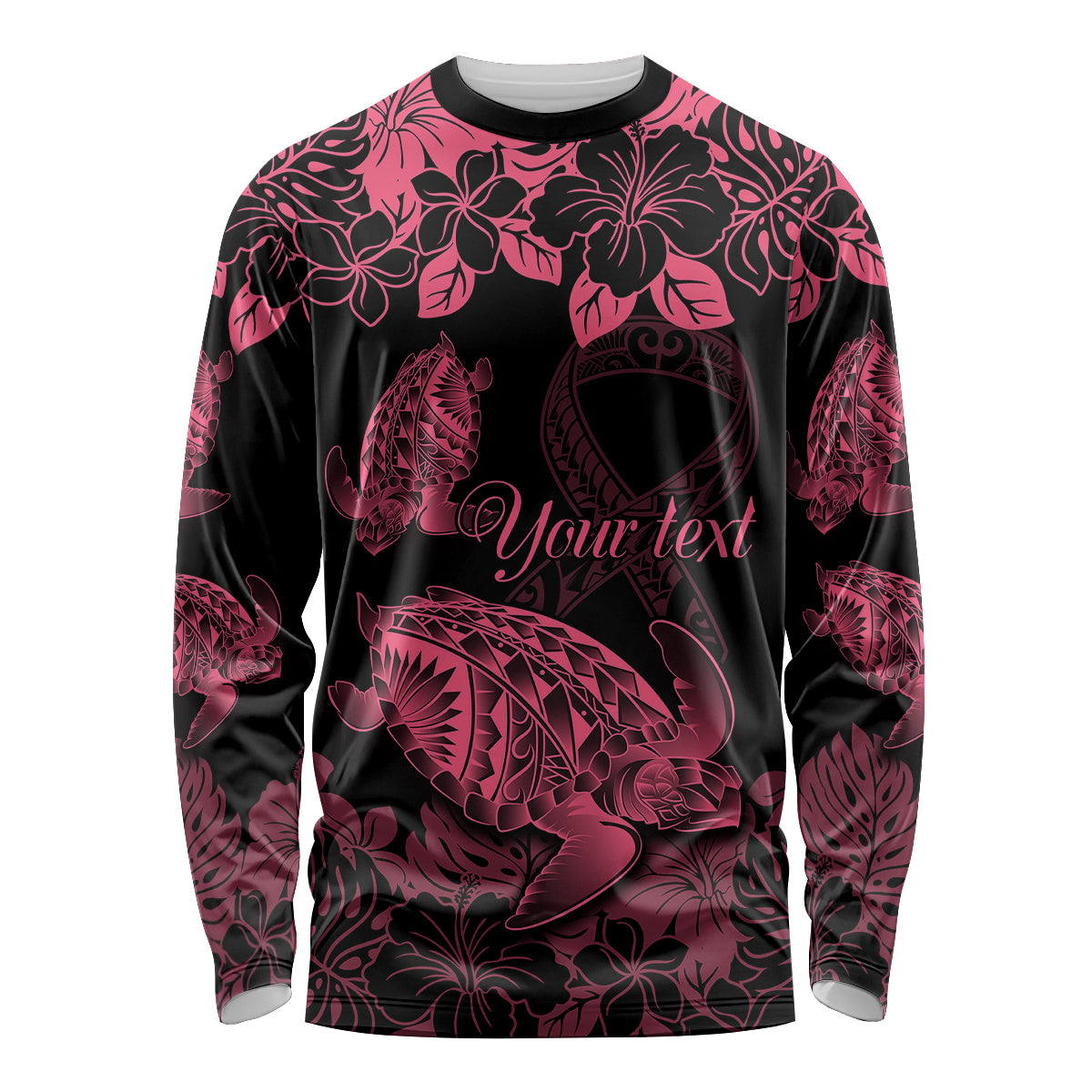 personalised-polynesian-turtle-ribbon-long-sleeve-shirt-think-pink-breast-cancer-with-pacific-hibiscus