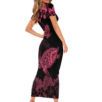 Personalised Polynesian Turtle Ribbon Short Sleeve Bodycon Dress Think Pink Breast Cancer With Pacific Hibiscus LT9 - Polynesian Pride