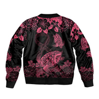 Personalised Polynesian Turtle Ribbon Sleeve Zip Bomber Jacket Think Pink Breast Cancer With Pacific Hibiscus LT9 - Polynesian Pride