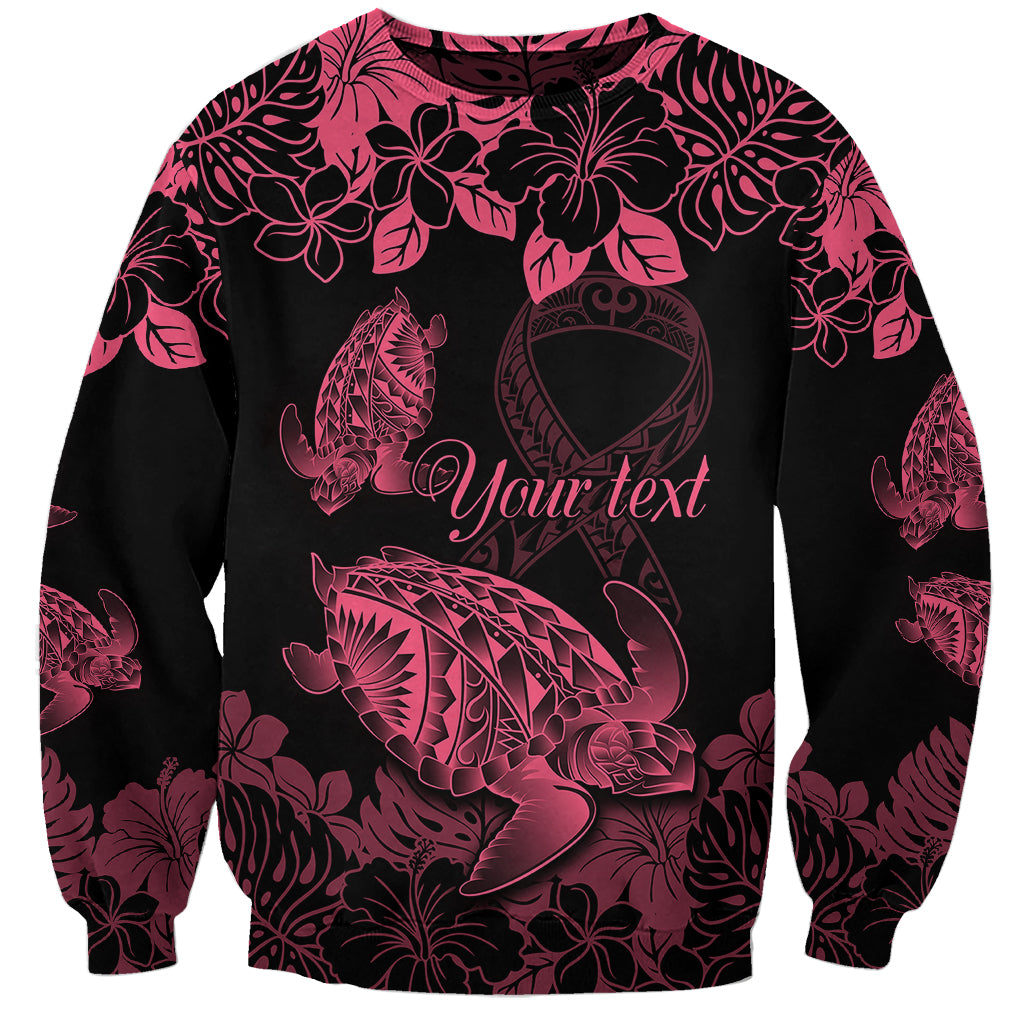 Personalised Polynesian Turtle Ribbon Sweatshirt Think Pink Breast Cancer With Pacific Hibiscus LT9 Unisex Pink - Polynesian Pride