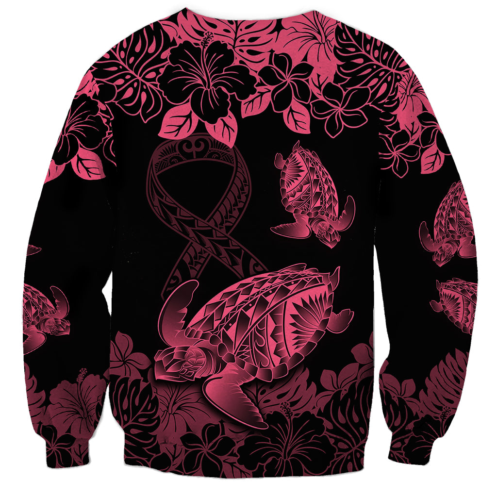 Personalised Polynesian Turtle Ribbon Sweatshirt Think Pink Breast Cancer With Pacific Hibiscus LT9 - Polynesian Pride