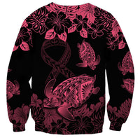Personalised Polynesian Turtle Ribbon Sweatshirt Think Pink Breast Cancer With Pacific Hibiscus LT9 - Polynesian Pride