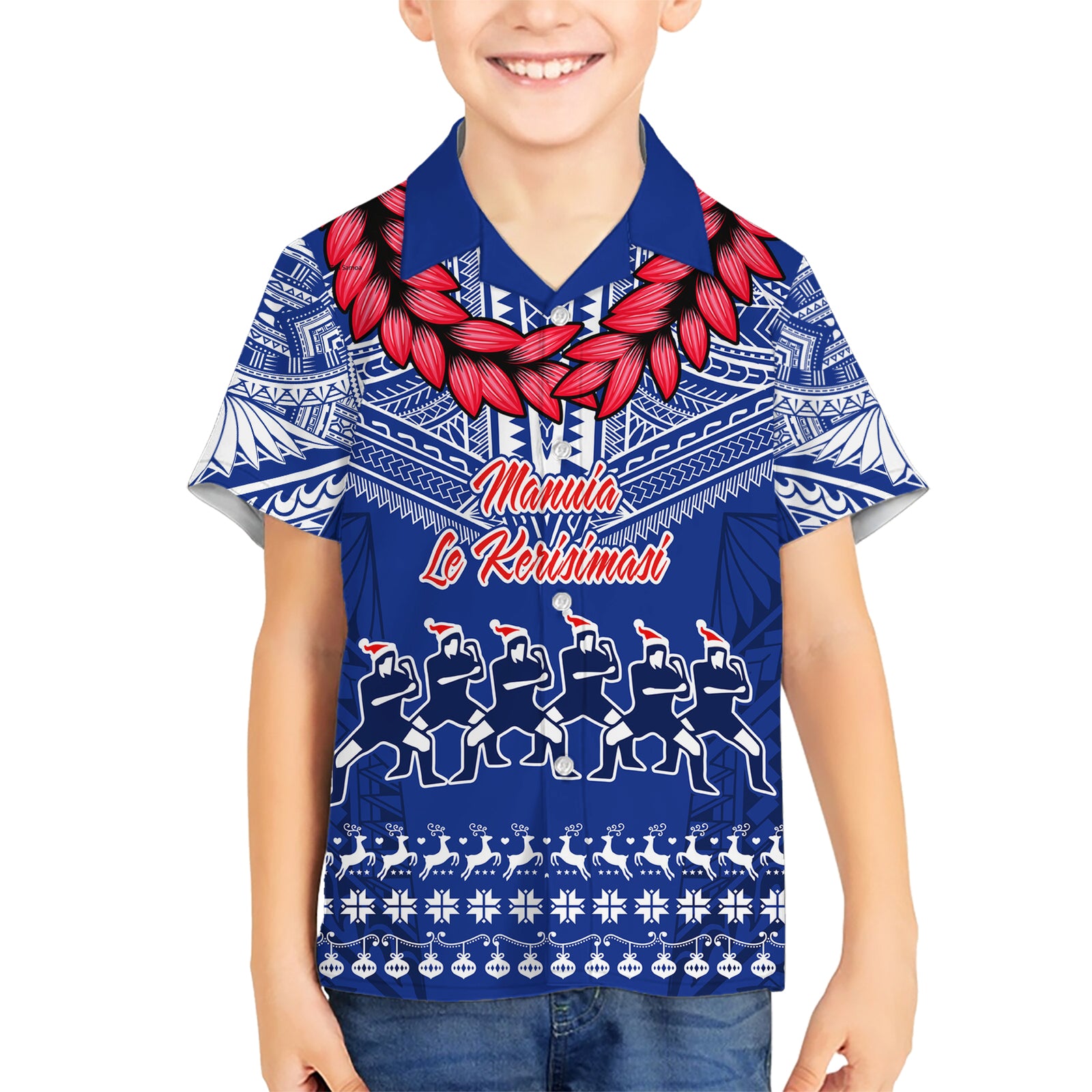Toa Samoa Christmas Kid Hawaiian Shirt Samoa Siva Tau Manuia Le Kerisimasi Blue Vibe LT9 Kid Blue - Polynesian Pride