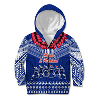 Toa Samoa Christmas Kid Hoodie Samoa Siva Tau Manuia Le Kerisimasi Blue Vibe LT9 Zip Hoodie Blue - Polynesian Pride