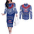 Personalised Toa Samoa Christmas Couples Matching Off The Shoulder Long Sleeve Dress and Long Sleeve Button Shirt Samoa Siva Tau Manuia Le Kerisimasi Blue Vibe LT9 Blue - Polynesian Pride