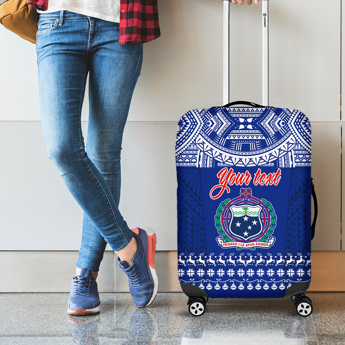 Personalised Toa Samoa Christmas Luggage Cover Samoa Siva Tau Manuia Le Kerisimasi Blue Vibe LT9 - Polynesian Pride