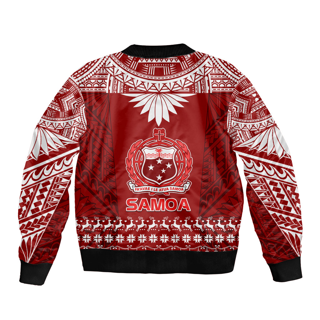 Toa Samoa Christmas Sleeve Zip Bomber Jacket Samoa Siva Tau Manuia Le Kerisimasi Red Vibe LT9 - Polynesian Pride