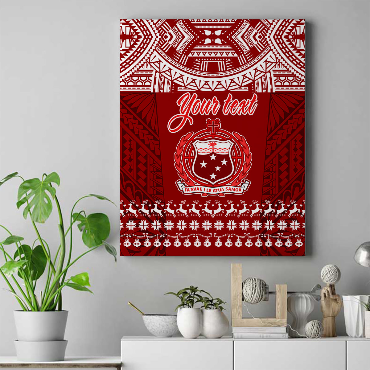 Personalised Toa Samoa Christmas Canvas Wall Art Samoa Siva Tau Manuia Le Kerisimasi Red Vibe LT9 Red - Polynesian Pride