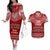 Personalised Toa Samoa Christmas Couples Matching Off The Shoulder Long Sleeve Dress and Hawaiian Shirt Samoa Siva Tau Manuia Le Kerisimasi Red Vibe LT9 Red - Polynesian Pride