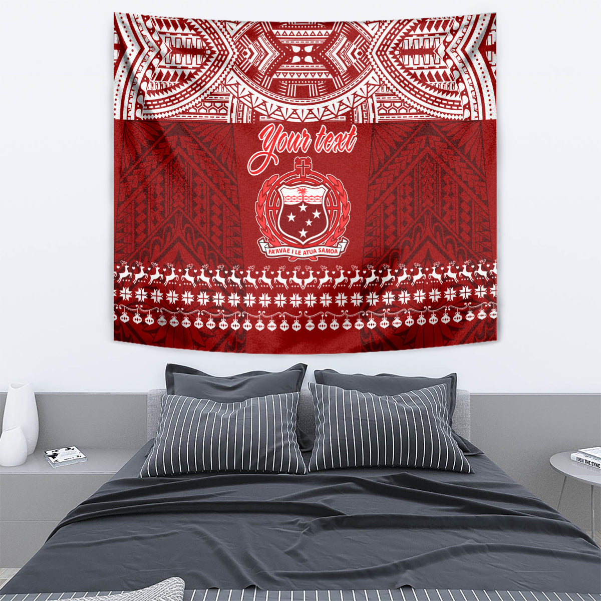 Personalised Toa Samoa Christmas Tapestry Samoa Siva Tau Manuia Le Kerisimasi Red Vibe LT9 - Polynesian Pride