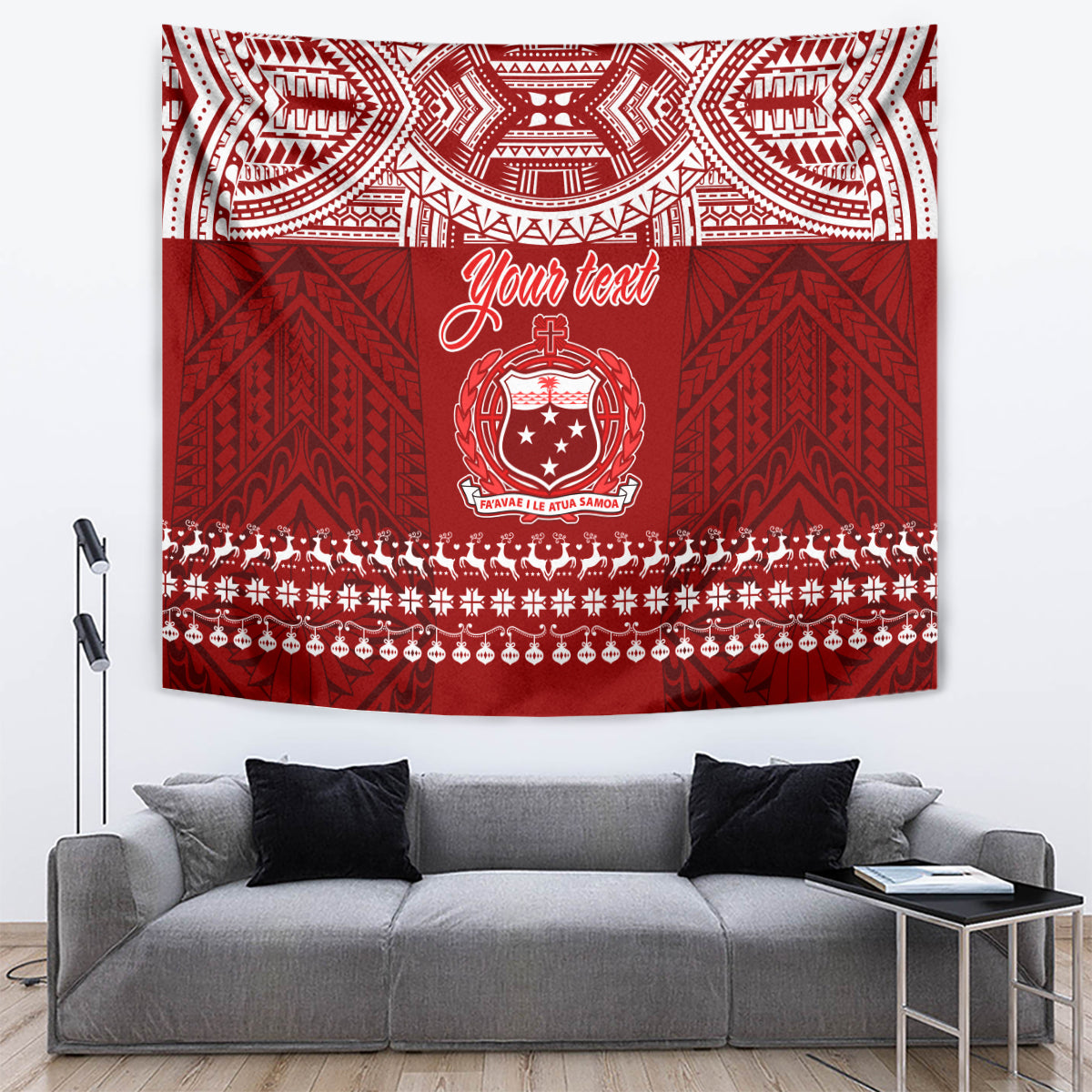 Personalised Toa Samoa Christmas Tapestry Samoa Siva Tau Manuia Le Kerisimasi Red Vibe LT9 - Polynesian Pride