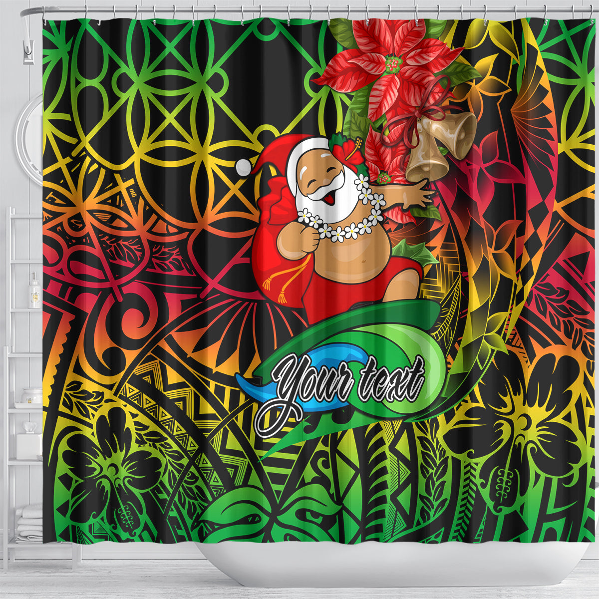 Personalised Vanuatu Joyeux Noel Shower Curtain Christmas Santas God Yumi LT9 - Polynesian Pride