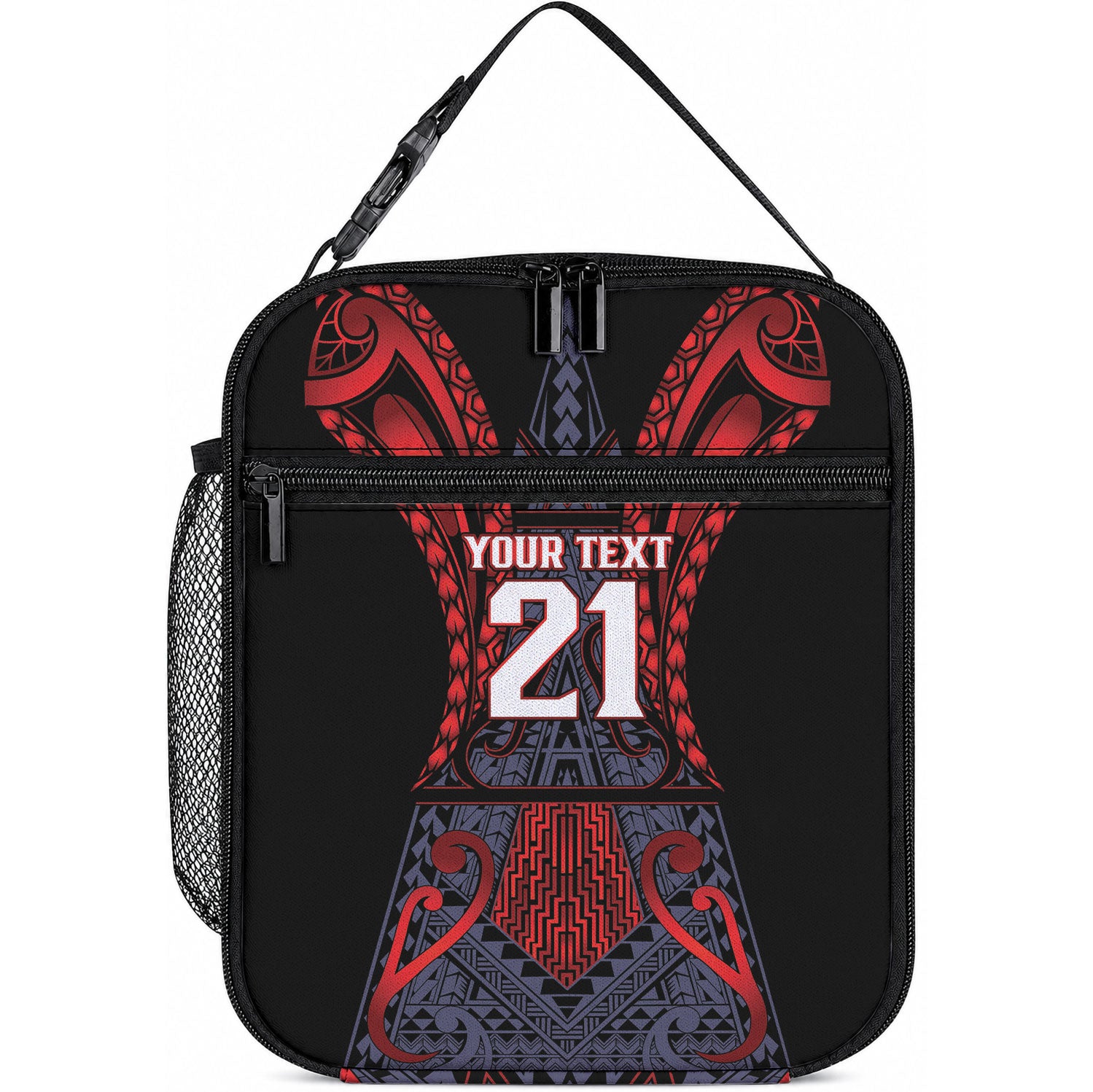 Custom New Zealand Lunch Bag Maori Kiwiana Pattern Tukutuku Motif LT9 10.2 × 8.3 × 4.3 inch Red - Polynesian Pride