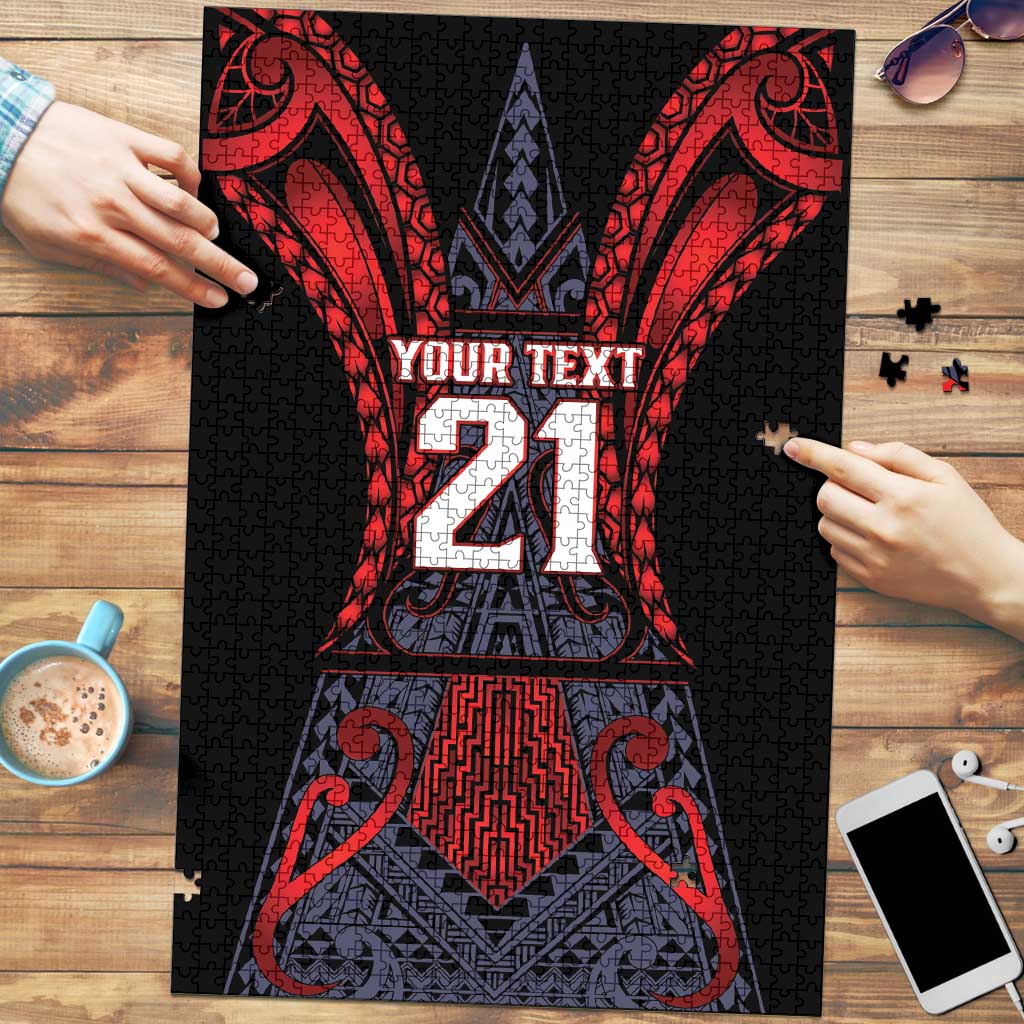 Custom New Zealand Puzzle Maori Kiwiana Pattern Tukutuku Motif LT9 Red - Polynesian Pride