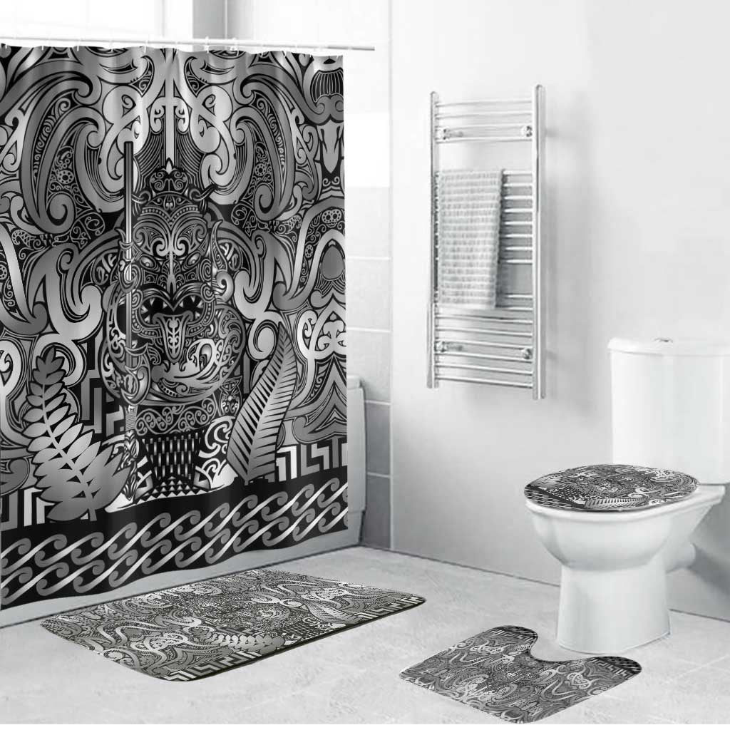 New Zealand Taiaha Maori Bathroom Set Kiwikiwi Minimalist Silver Fern Tukutuku Motif LT9 Bathroom Set (4 pcs) White - Polynesian Pride