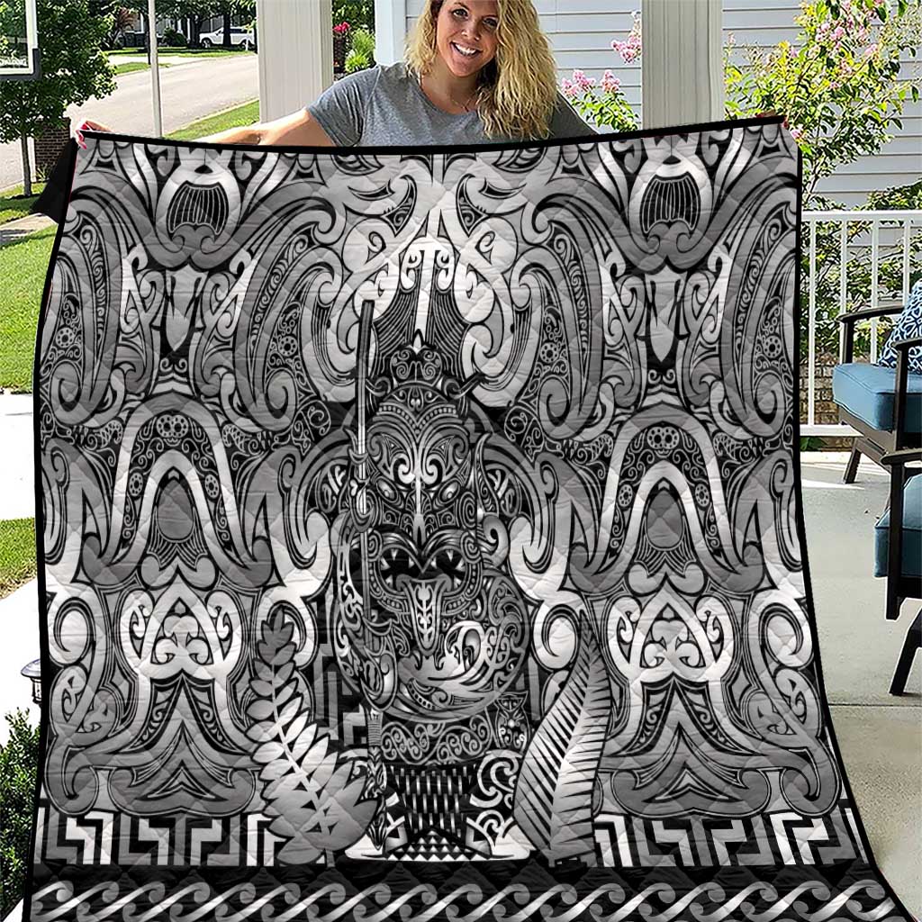 New Zealand Taiaha Maori Quilt Kiwikiwi Minimalist Silver Fern Tukutuku Motif LT9 White - Polynesian Pride