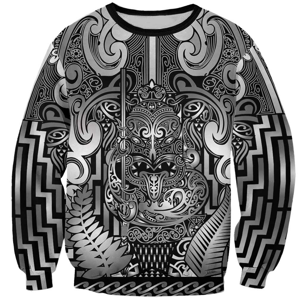 Custom New Zealand Taiaha Maori Sweatshirt Kiwikiwi Minimalist Silver Fern Tukutuku Motif LT9 Unisex White - Polynesian Pride