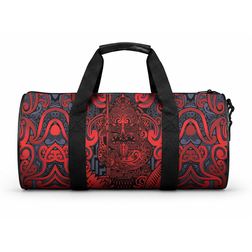 New Zealand Taiaha Maori Duffle Bag Whero Minimalist Silver Fern Tukutuku Motif LT9 One size Red - Polynesian Pride