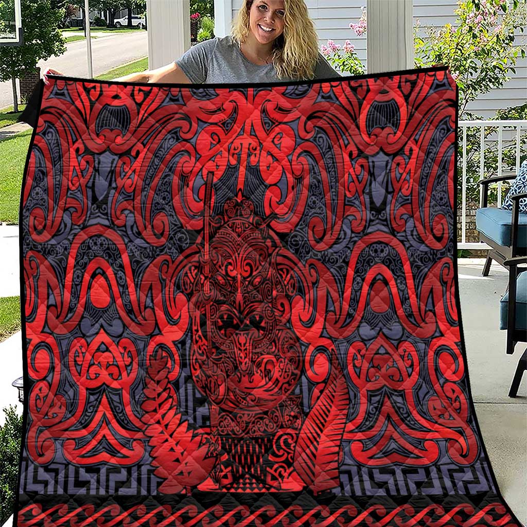 New Zealand Taiaha Maori Quilt Whero Minimalist Silver Fern Tukutuku Motif LT9 Red - Polynesian Pride