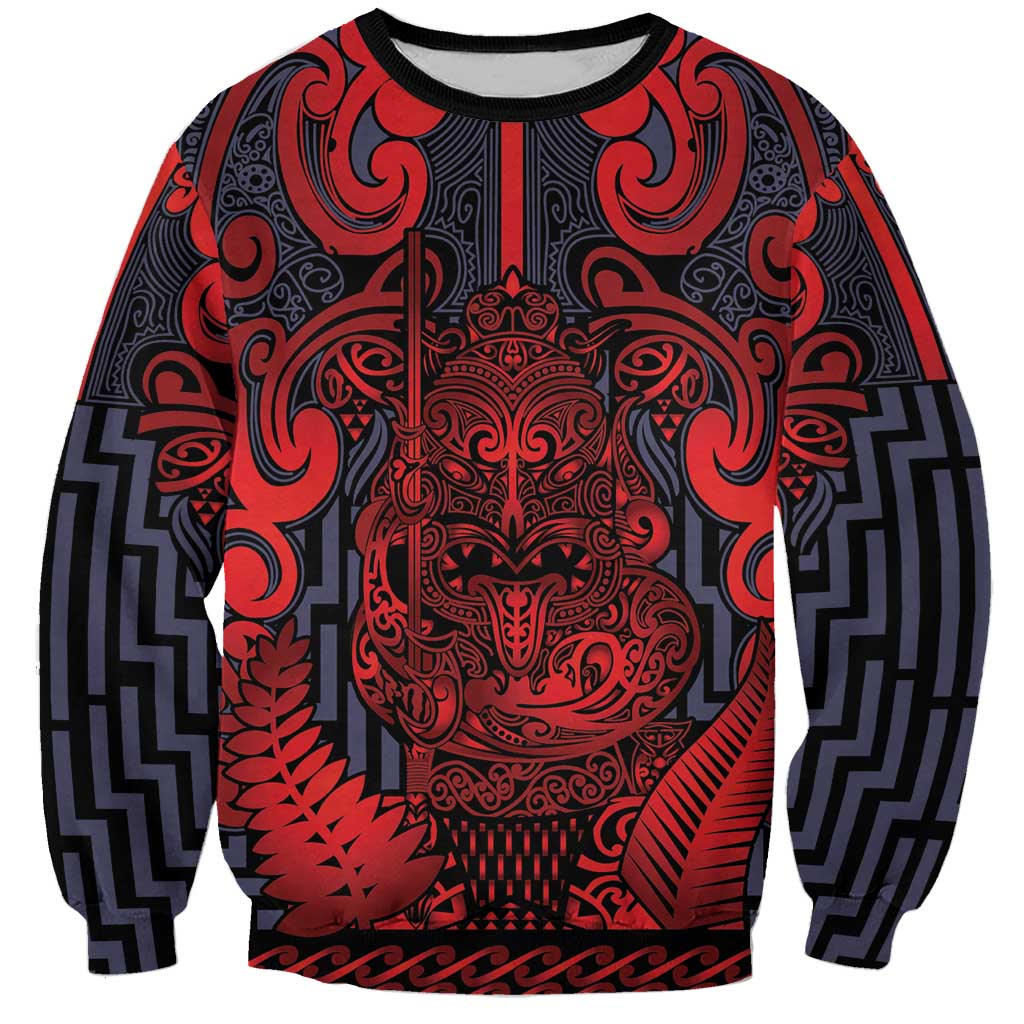 Custom New Zealand Taiaha Maori Sweatshirt Whero Minimalist Silver Fern Tukutuku Motif LT9 Unisex Red - Polynesian Pride