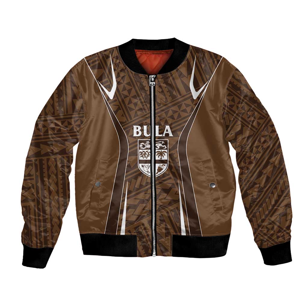 Custom Oceania Football Bula Fiji Bomber Jacket Polynesian Tribal Pattern LT9 Unisex Brown - Polynesian Pride