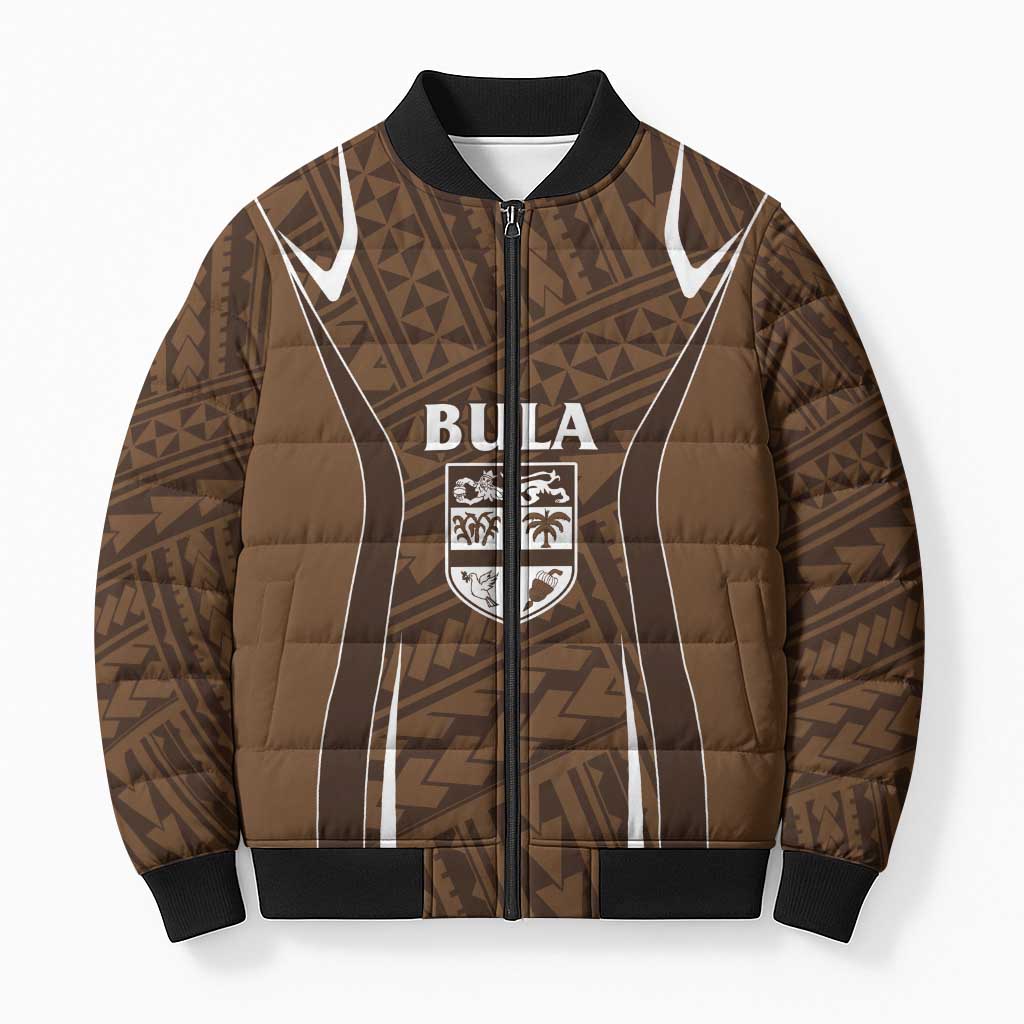 Custom Oceania Football Bula Fiji Bomber Puffer Jacket Polynesian Tribal Pattern LT9 Unisex Brown - Polynesian Pride