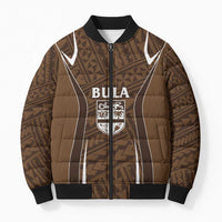 Custom Oceania Football Bula Fiji Bomber Puffer Jacket Polynesian Tribal Pattern LT9 Unisex Brown - Polynesian Pride