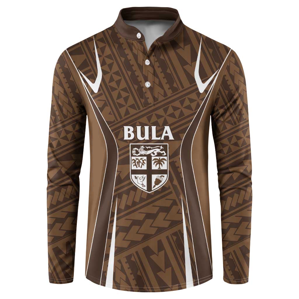 Custom Oceania Football Bula Fiji Button Sweatshirt Polynesian Tribal Pattern LT9 Brown - Polynesian Pride