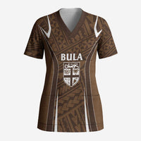 Custom Oceania Football Bula Fiji Scrub Top Polynesian Tribal Pattern LT9 Adult Brown - Polynesian Pride