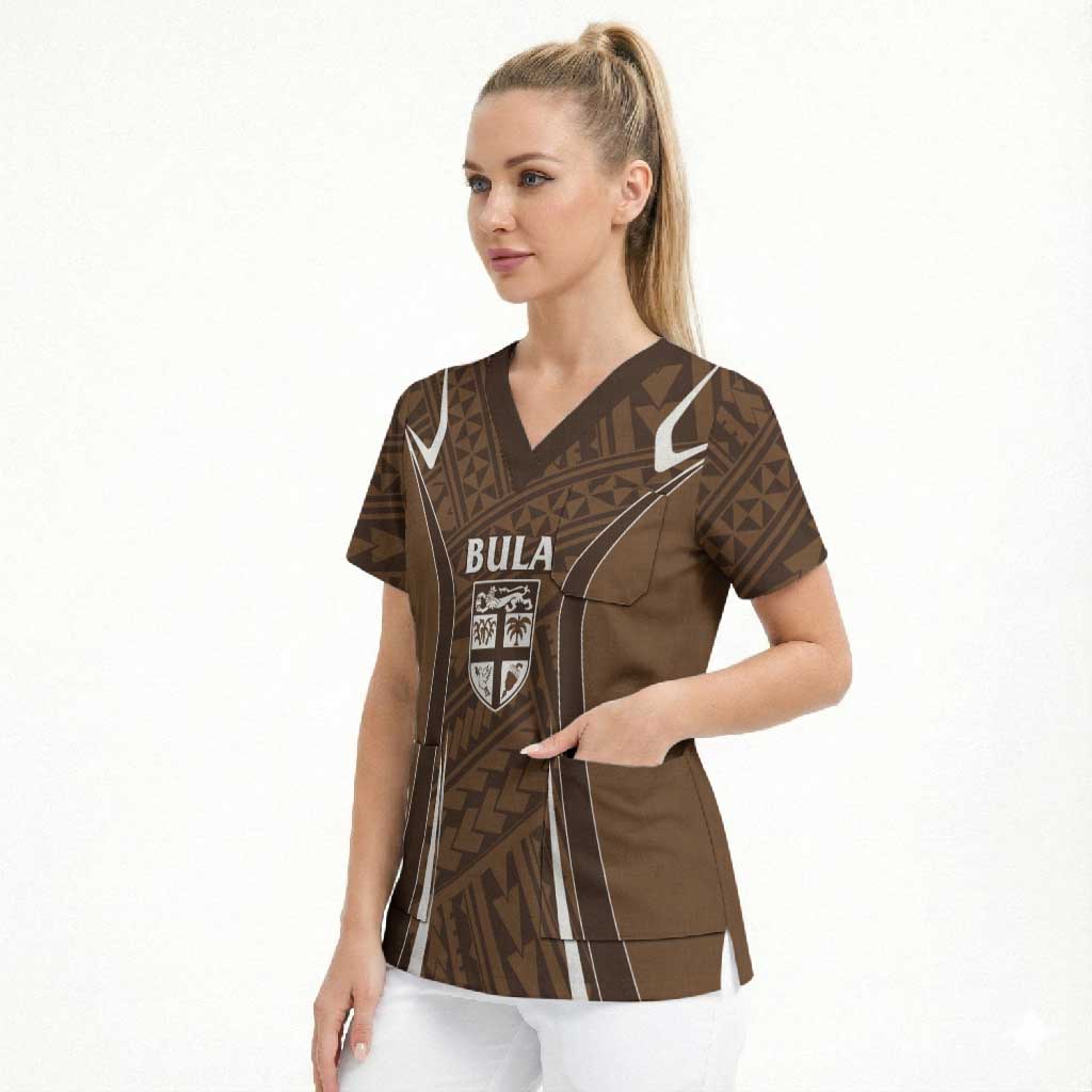 Custom Oceania Football Bula Fiji Scrub Top Polynesian Tribal Pattern LT9 - Polynesian Pride