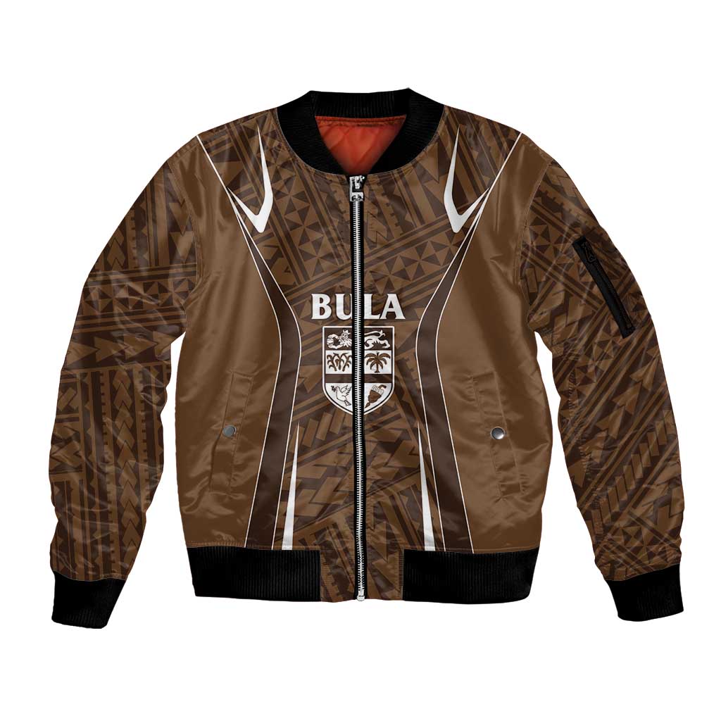 Custom Oceania Football Bula Fiji Sleeve Zip Bomber Jacket Polynesian Tribal Pattern LT9 Unisex Brown - Polynesian Pride