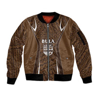 Custom Oceania Football Bula Fiji Sleeve Zip Bomber Jacket Polynesian Tribal Pattern LT9 Unisex Brown - Polynesian Pride